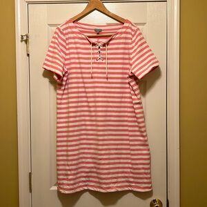 T. By Talbots size L Terry Cloth pink and white striped casual dress.